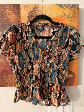 Angie Black Multi Floral Crop Blouse